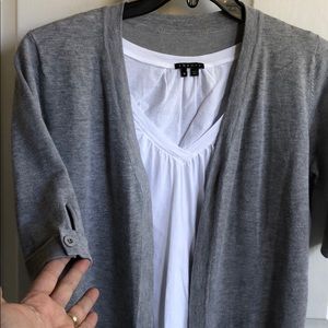 Grey short sleeve cardigan an and white tee
